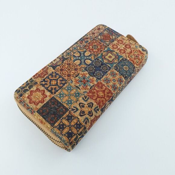 Cork Wristlet Wallet Medium Moroccan Print Vegan Purse Boho Chic - Picture 3 of 9